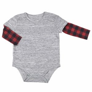 STEPHAN BABY: Infant BUFFALO CHECK Tattoo Sleeves BodySuit / SnapShirt / Onesie
